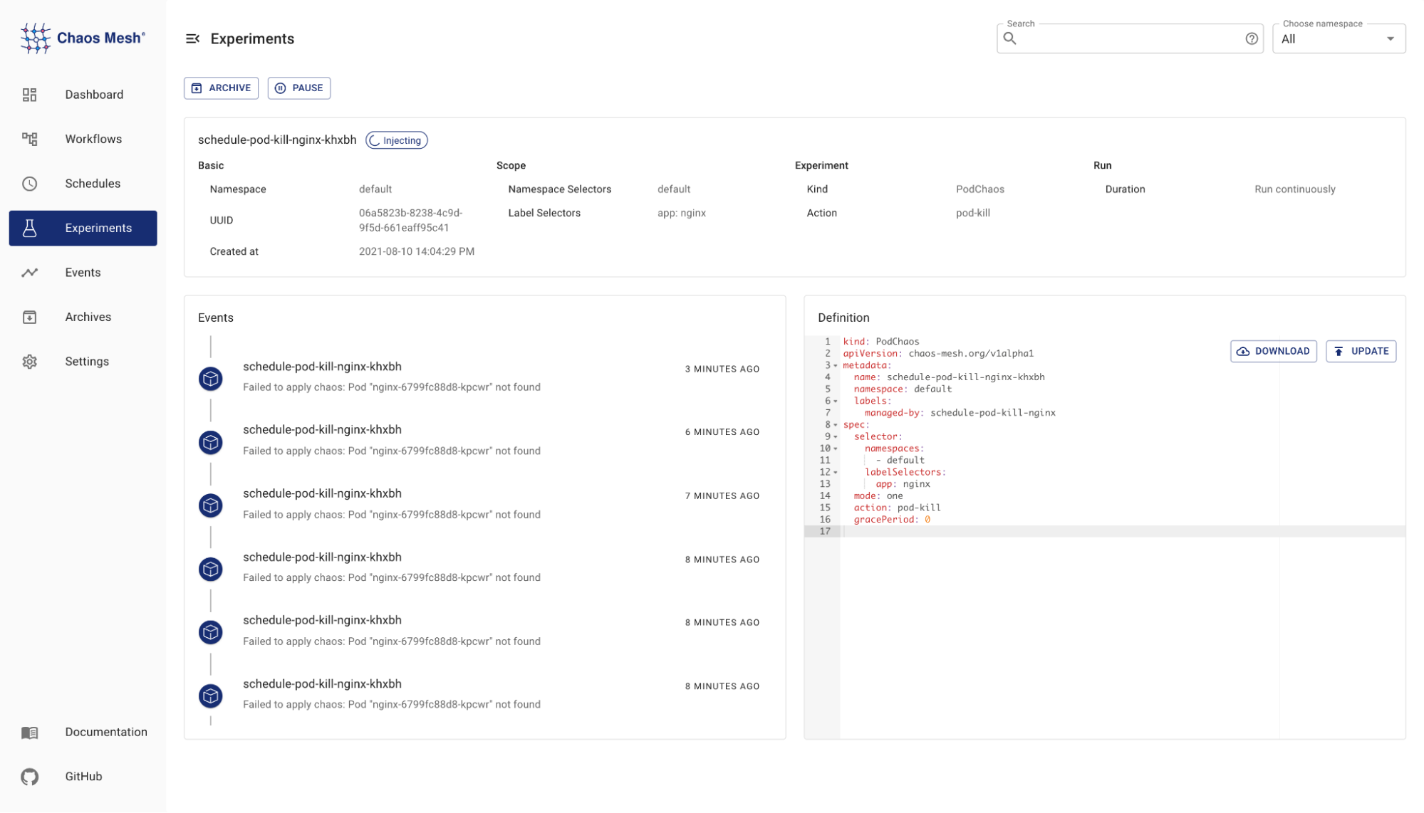Chaos Mesh 2.0 - Experiment scheduling