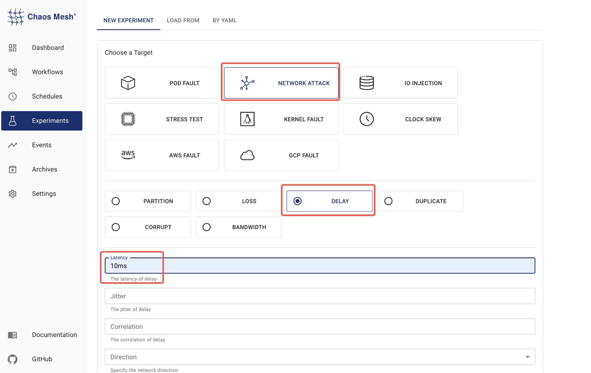 Tableau de bord de Chaos Mesh