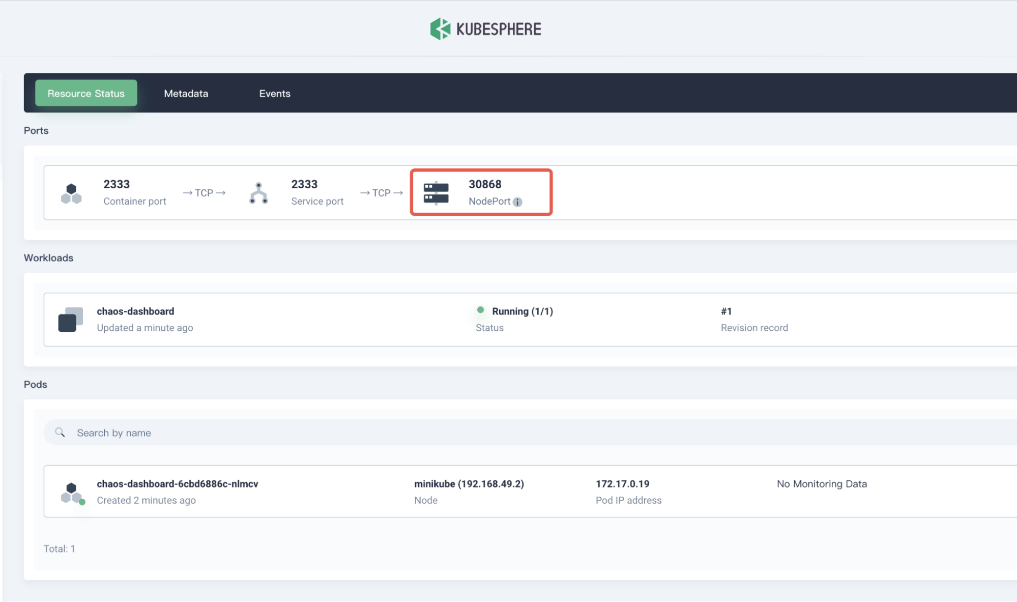 NodePort de Chaos Mesh